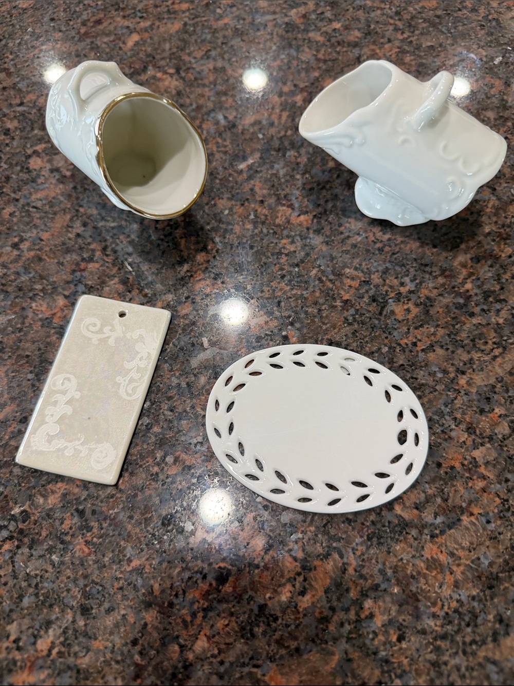 White China Trinket Dishes Set - Gold Rim Accent